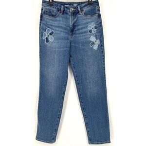 Old Navy 10Tall Hirise Flower appliqué Straight Secret smooth Pockets Denim Jean